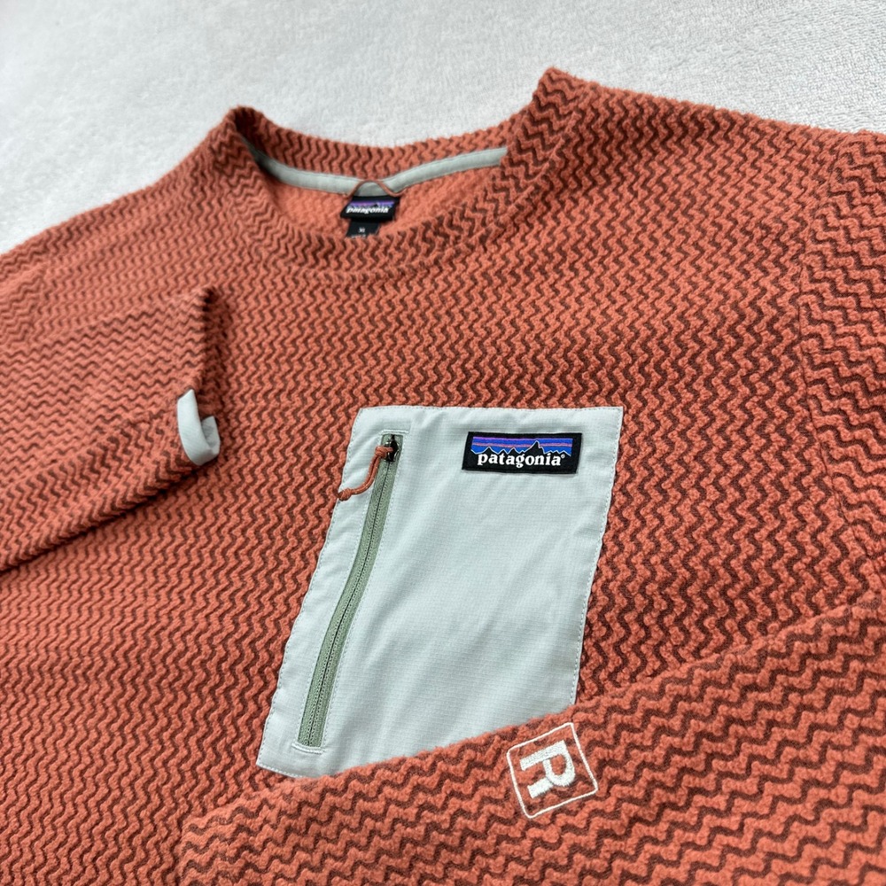 Patagonia R1 Air Crew Mens XL Burnt Oxide Orange Zigzag Fleece Pullover Outdoors